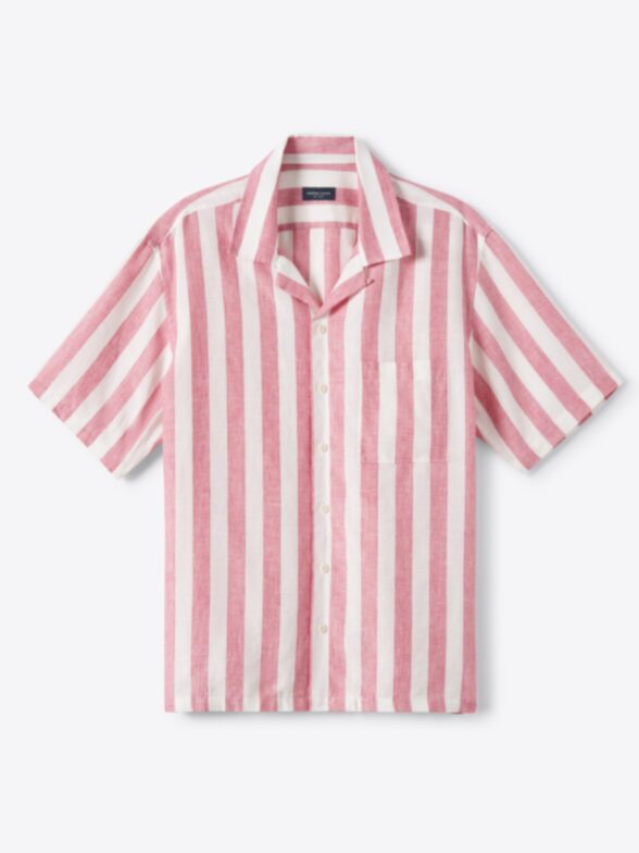 Thumb Photo of Portuguese Salmon Wide Stripe Linen Camp Shirt