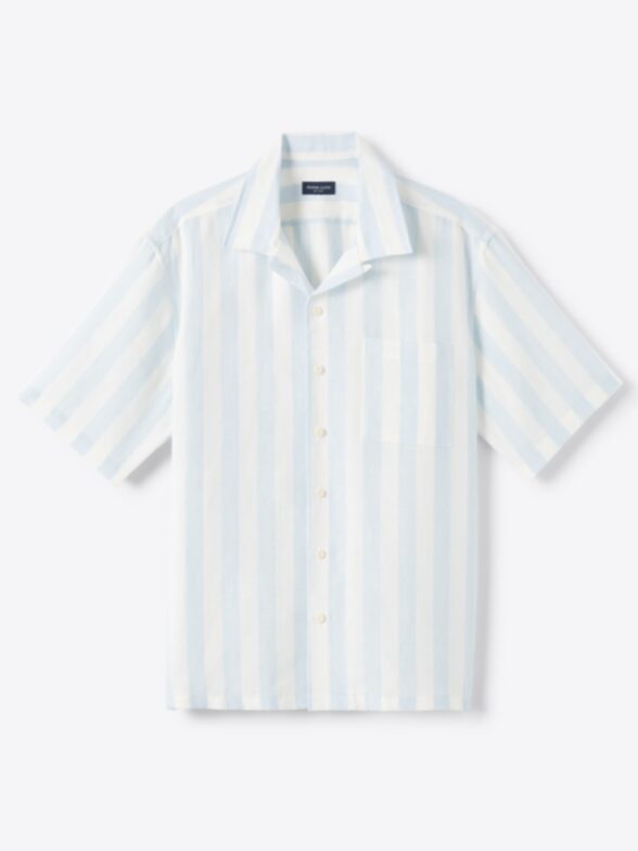 Thumb Photo of Portuguese Light Blue Wide Stripe Linen Camp Shirt