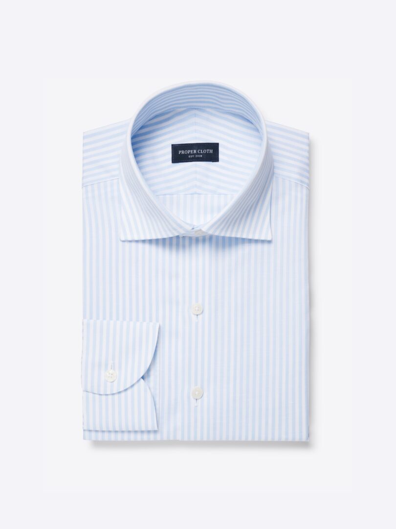 Men’s Thomas Mason Light Blue Stripe Cotton and Linen Blend Thumb