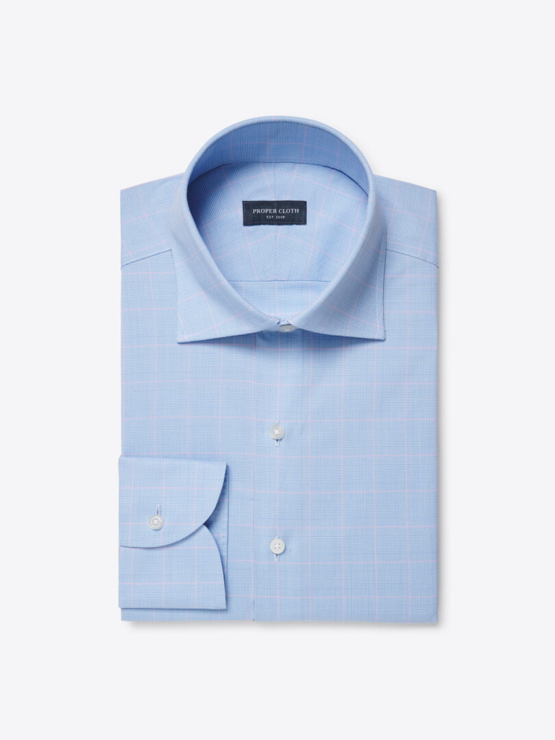 Men’s Thomas Mason Light Blue and Pink Prince of Wales Broadcloth Thumb