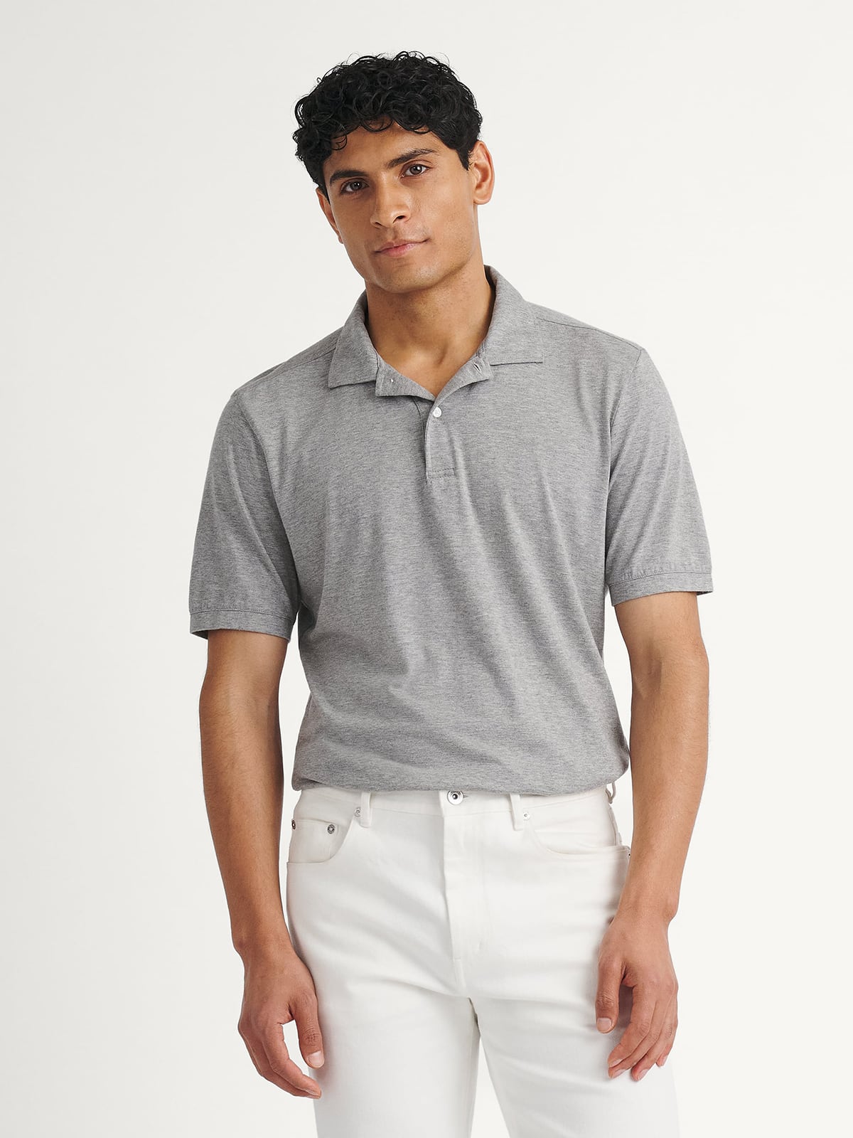 The Japanese Jersey Knit Polo in Grey Melange