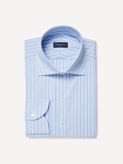 The Stanton Broadcloth Dress Shirt in Blue Fancy Stripe