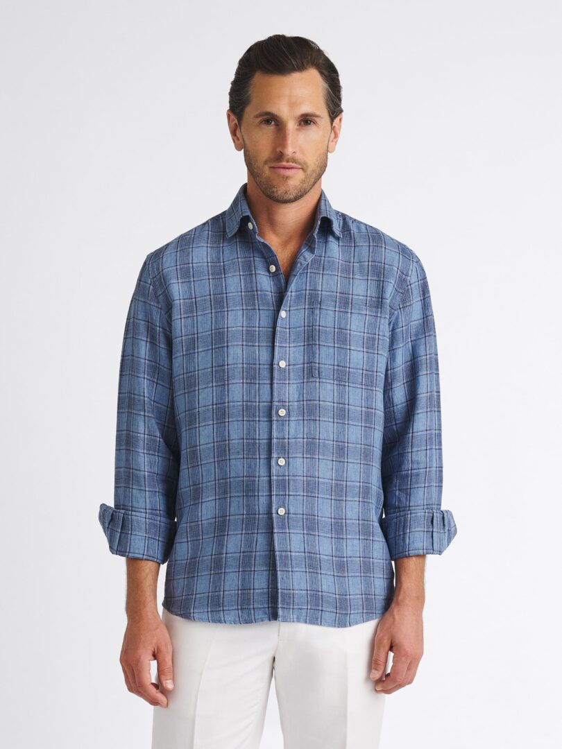 Positano Light Blue Small Plaid Italian Linen Thumb Detail