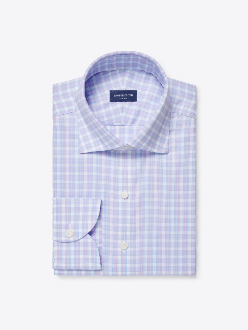Men’s Coolmax Non-Iron Lavendar and Blue Check Thumb
