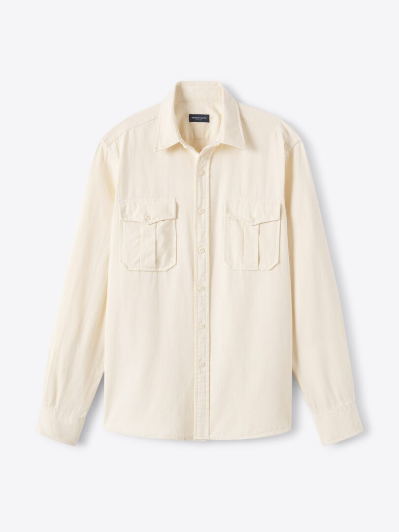 Men’s Japanese Cream Cotton Selvedge Twill Field Shirt Thumb