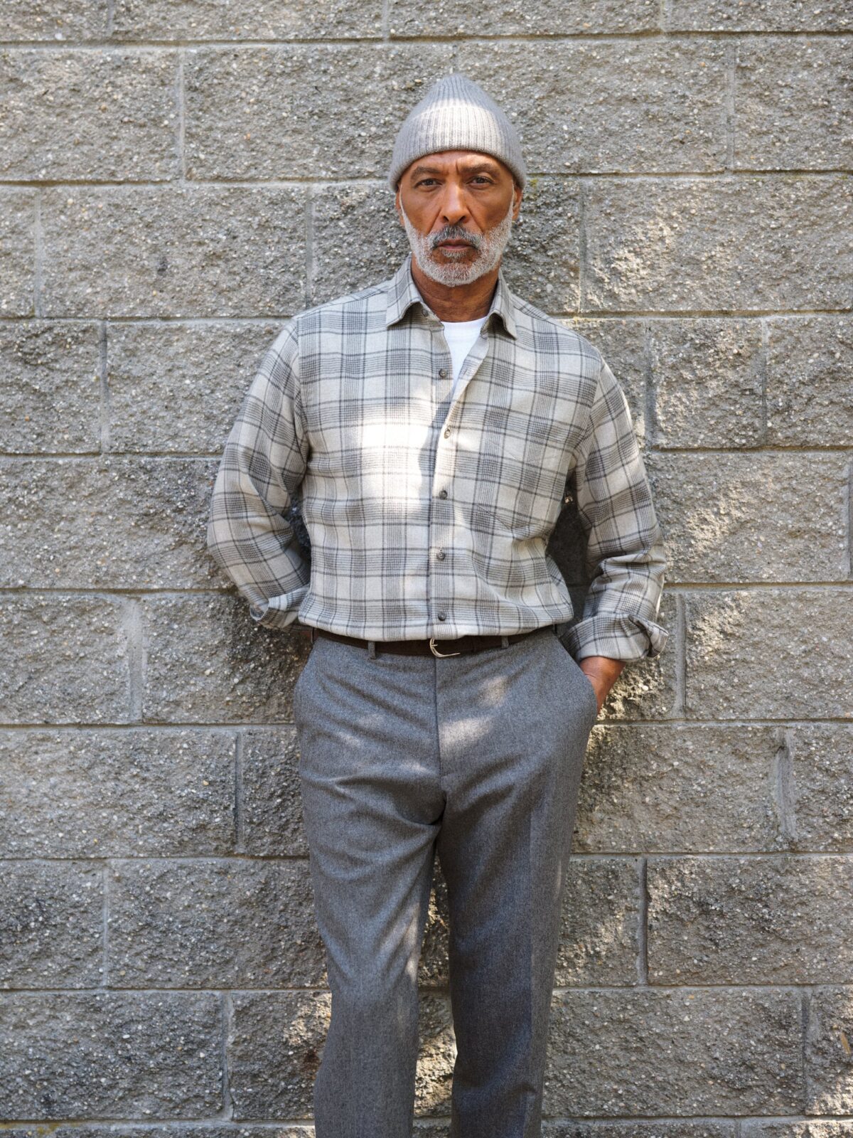 The Beacon Flannel Sport Shirt in Light Grey Plaid