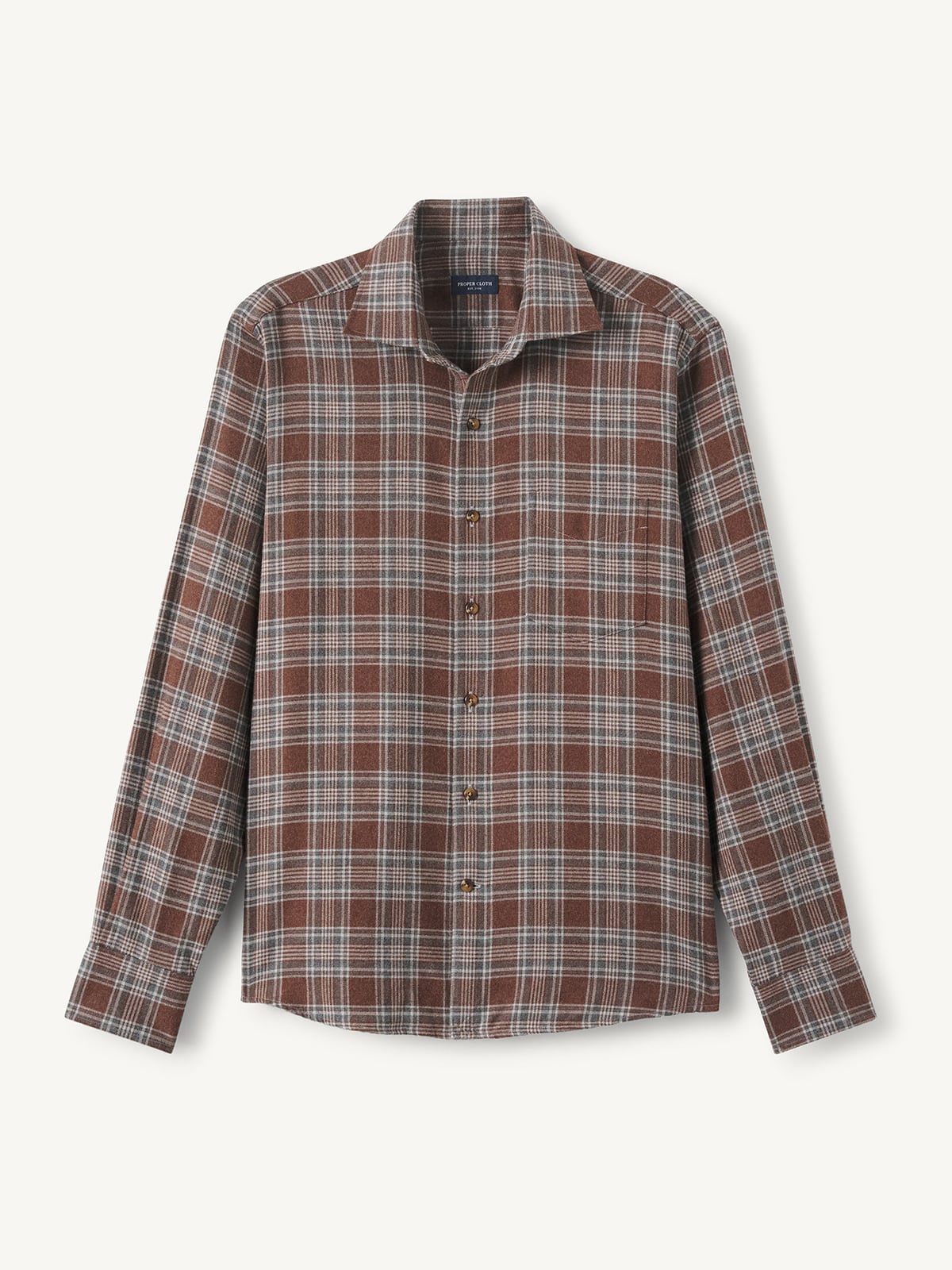 The Beacon Flannel Sport Shirt in Rust and Grey Plaid