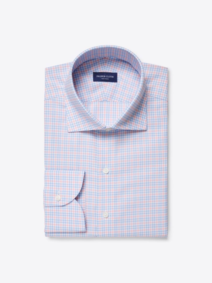 Men’s Thomas Mason Non-Iron Light Blue and Rose Multi Check Thumb