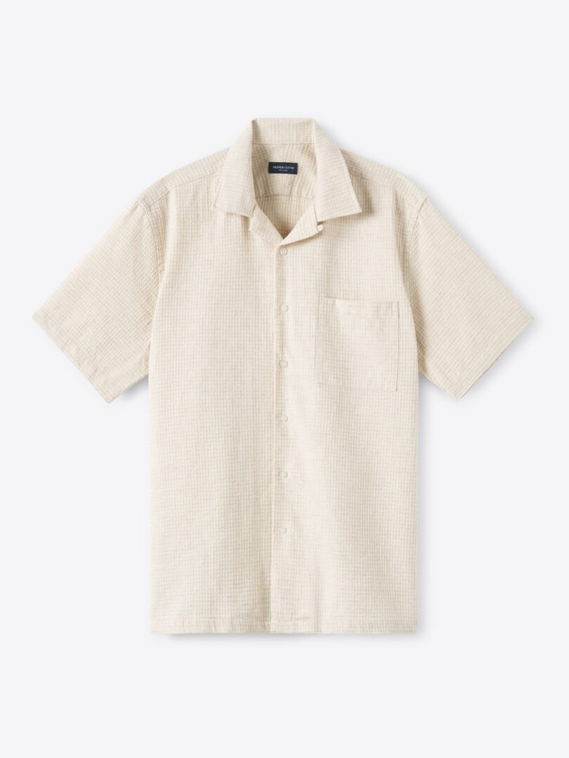 Men’s Natural Cotton and Linen Jacquard Camp Shirt Thumb