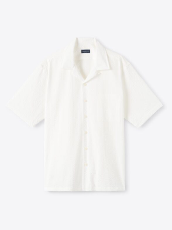 Thumb Photo of Albini White Wide Seersucker Camp Shirt