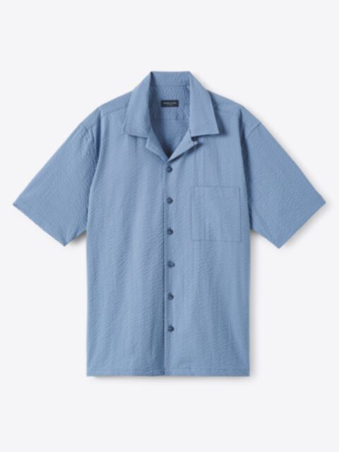 Shop Albini Atlantic Blue Wide Seersucker