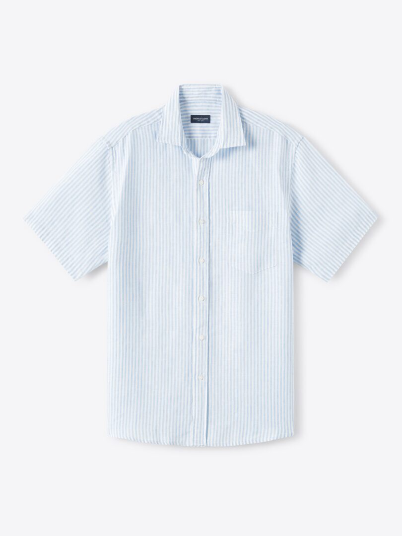 Light Blue Stripe Washed Linen 