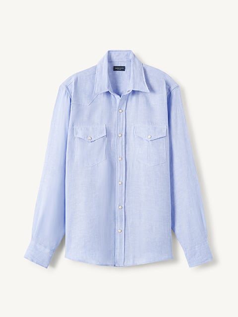 The Washed Linen Shirt in Light Blue