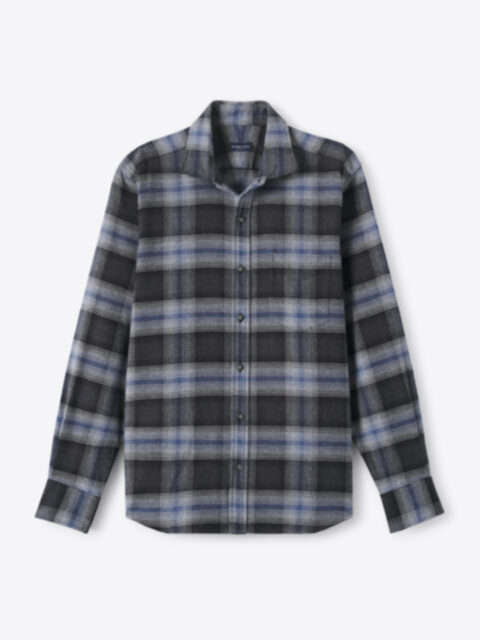 Japanese Black and Grey Low Twist Large Ombre Plaid Shirt by