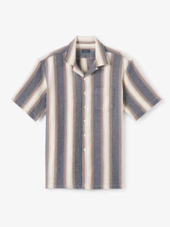 Navy Brown and Cream Crochet Weave Stripe