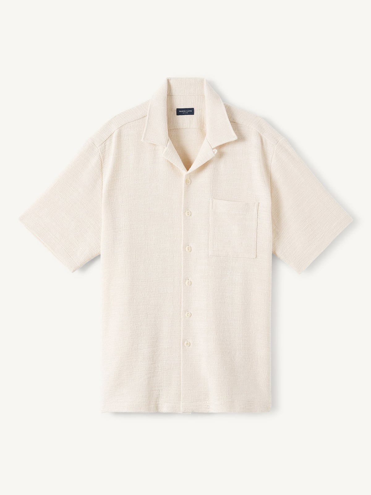 The Crochet Weave Camp Shirt in Off White Crochet