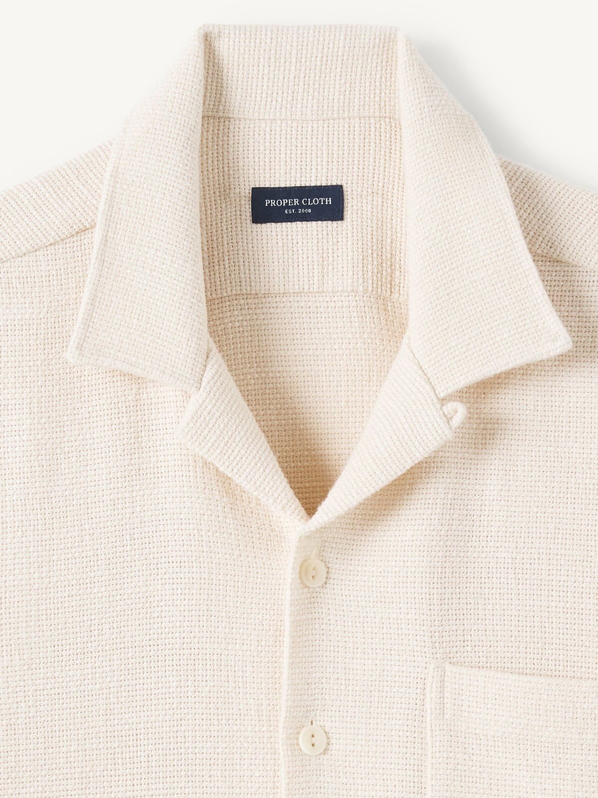 The Crochet Weave Camp Shirt in Beige