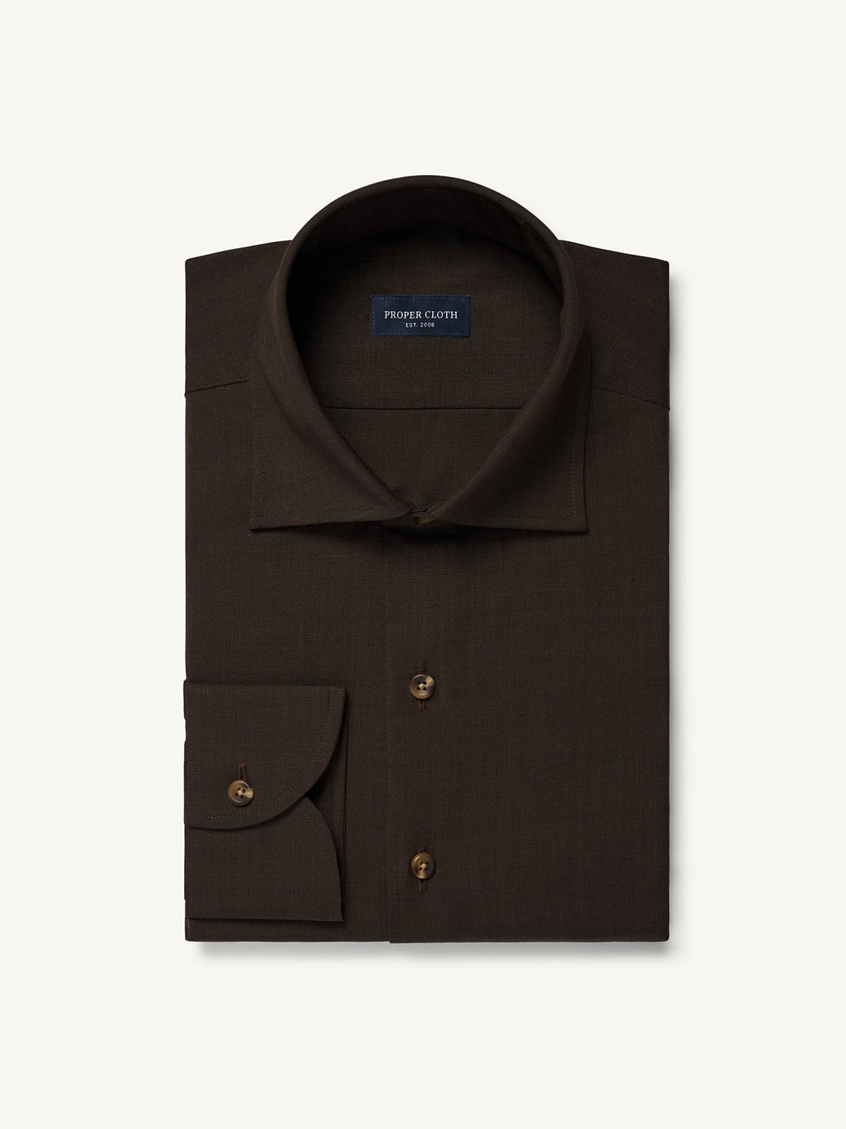 solid brown dress shirt Non-Iron Cotton Solid Dress Shirt With Contrast Trim - Brown main image 1