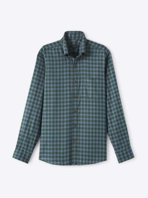 Portuguese Green Sky and Navy Plaid Sport Shirt