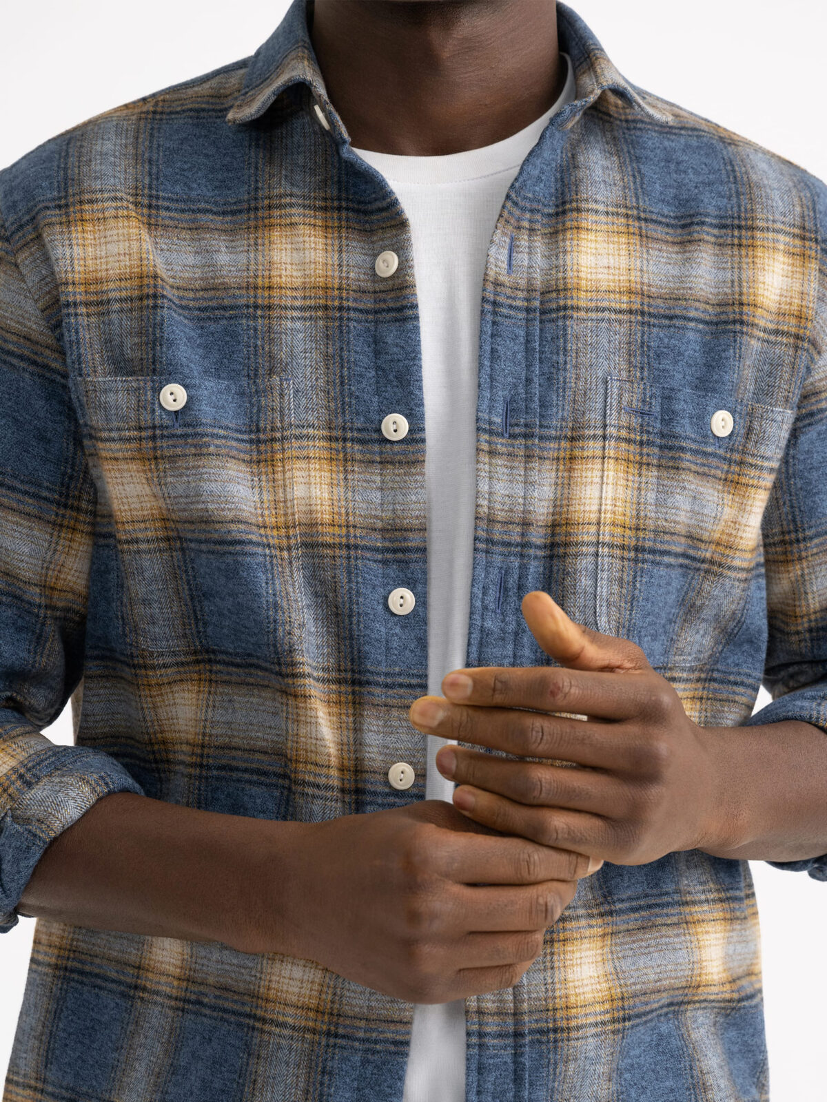 Japanese Blue and Gold Ombre Plaid Flannel Shirt