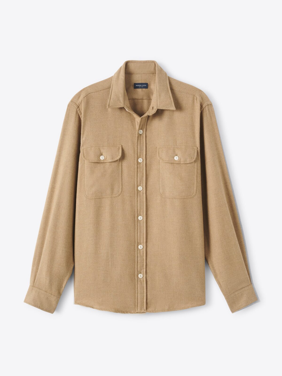 The Cotton and Cashmere Flannel Workshirt in Camel Melange
