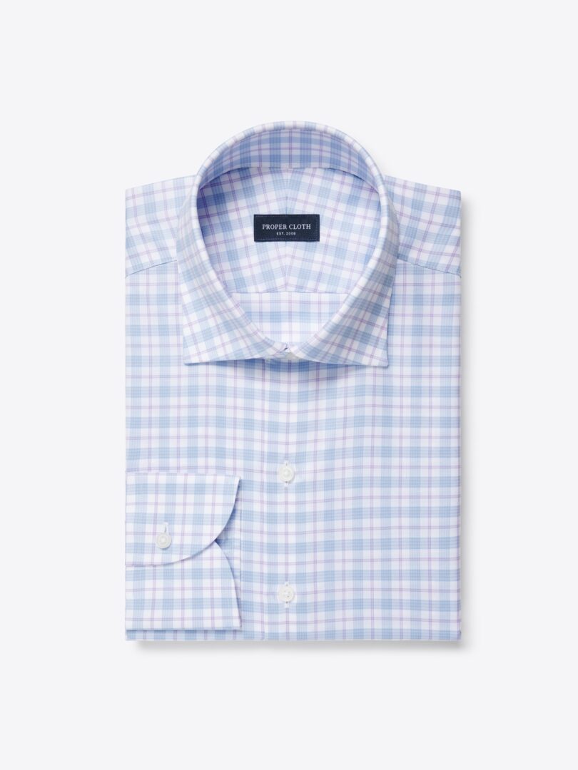Men’s Sutton 120s Light Blue and Lavender Check Thumb