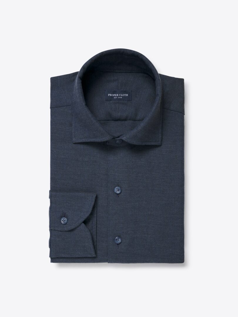 Men’s Thomas Mason Navy Melange Cotton and Cashmere Flannel Thumb