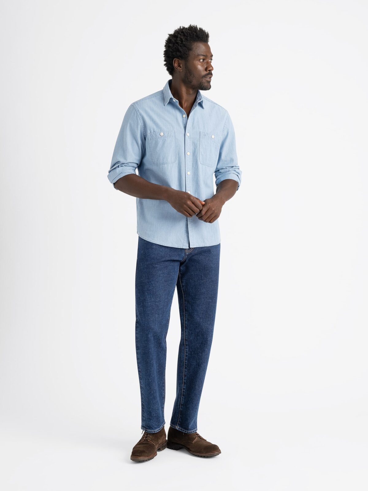 The Indigo Utility Shirt in Light Wash Chambray