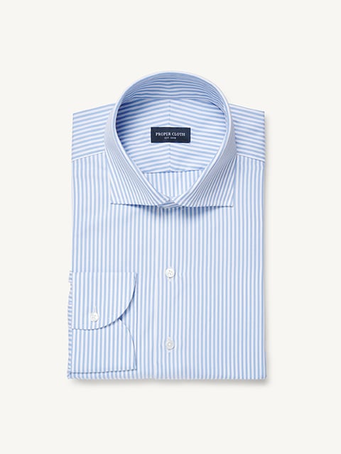 YOKE × THOMAS MASON ブルーストライプ長袖シャツ The Thomas Mason Broadcloth Dress Shirt in Light Blue Bengal Stripe