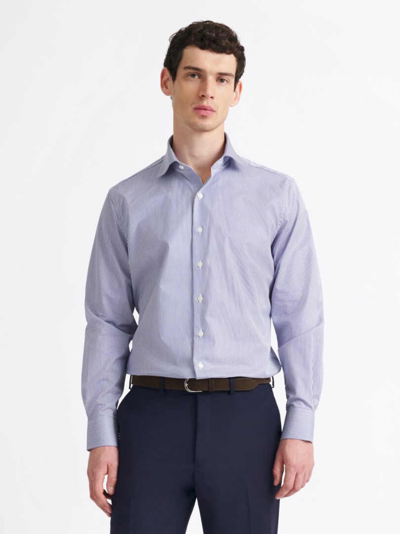 Thomas Mason Navy Stripe 100s Fine Twill Thumb Detail