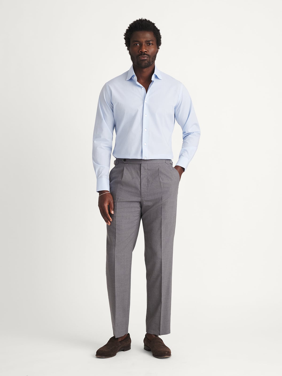 The Thomas Mason Broadcloth Dress Shirt in Light Blue Micro Gingham