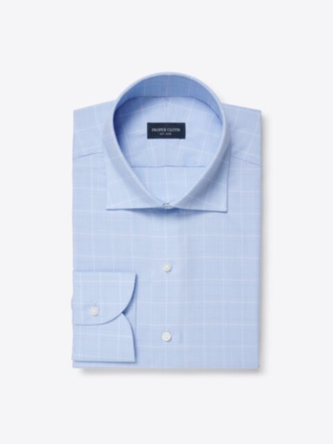 The Thomas Mason Wrinkle-Resistant Shirt in Light Blue Glen Plaid