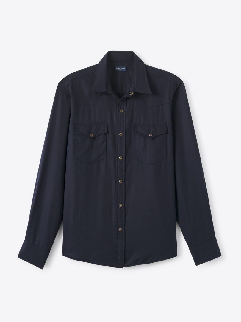 Men’s Navy Tencel Western Shirt Thumb