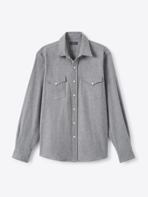 Thumb Photo of Teton Light Grey Melange Flannel Western Shirt