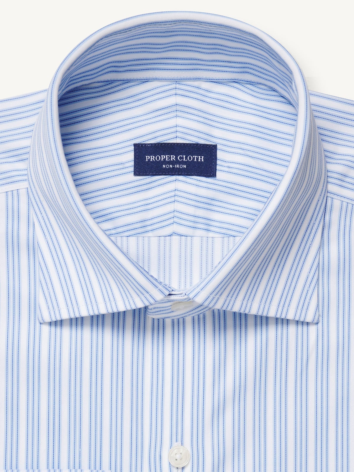 The Thomas Mason Non-Iron Shirt in Light Blue and Navy Fancy Stripe