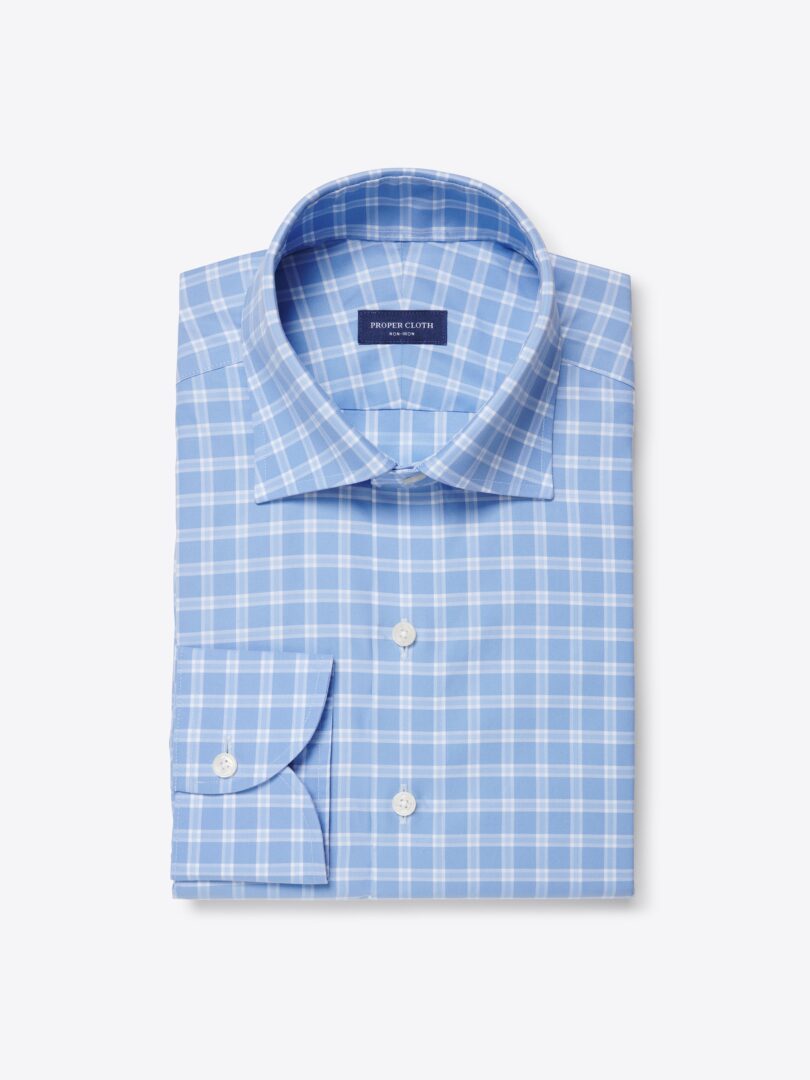 Men’s Thomas Mason Non-Iron Slate Blue and Sky Plaid Thumb