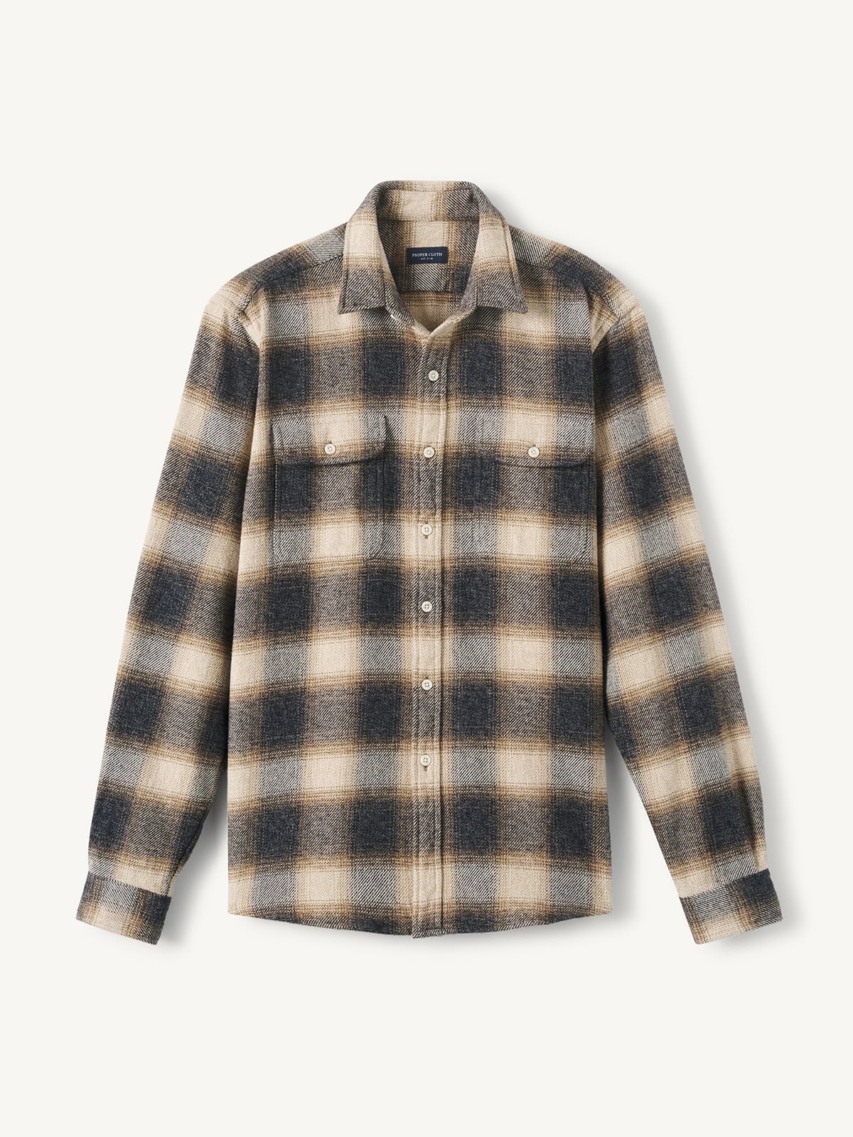 The Low Twist Shirt in Beige and Grey Large Ombre Plaid