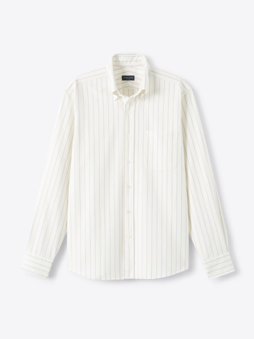 Men’s American Pima Ivory and Light Blue Stripe Oxford Cloth Thumb