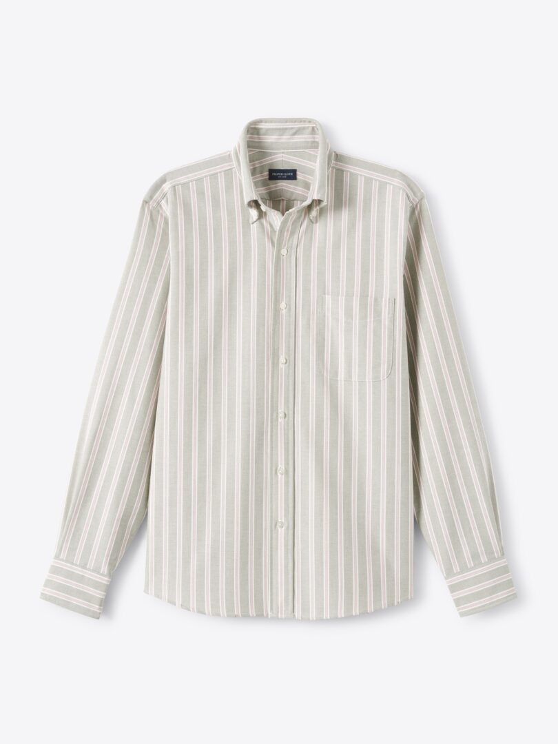 Men’s American Pima Sage and Red Fancy Stripe Oxford Cloth Thumb