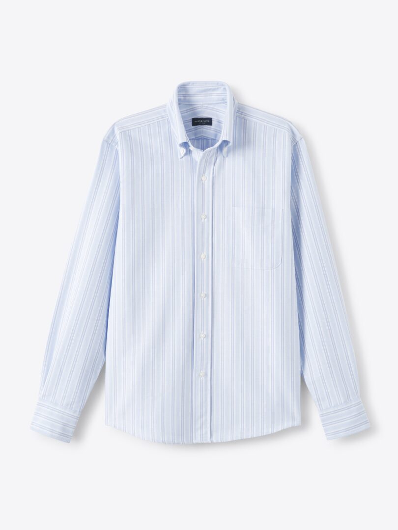 Men’s American Pima Light Blue and Navy Fancy Stripe Oxford Cloth Thumb
