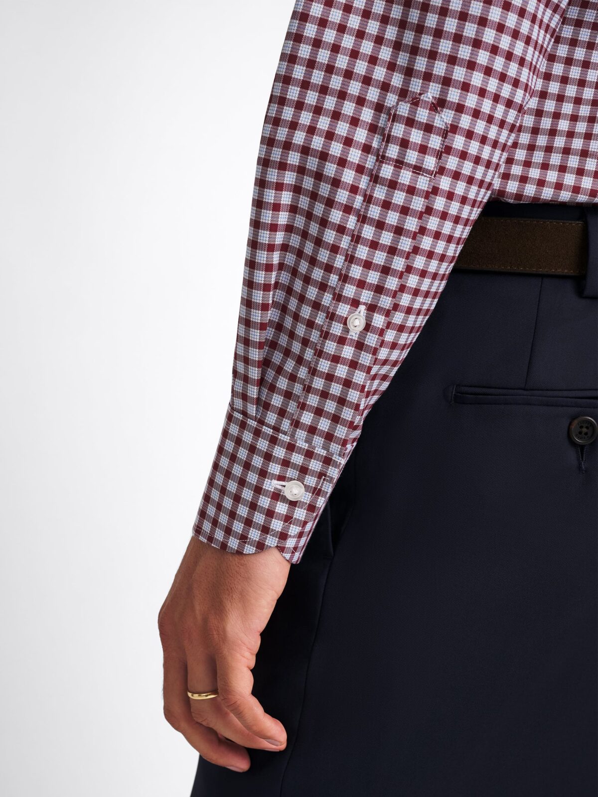 The Thomas Mason Brushed Dress Shirt in Red and Blue Micro Check