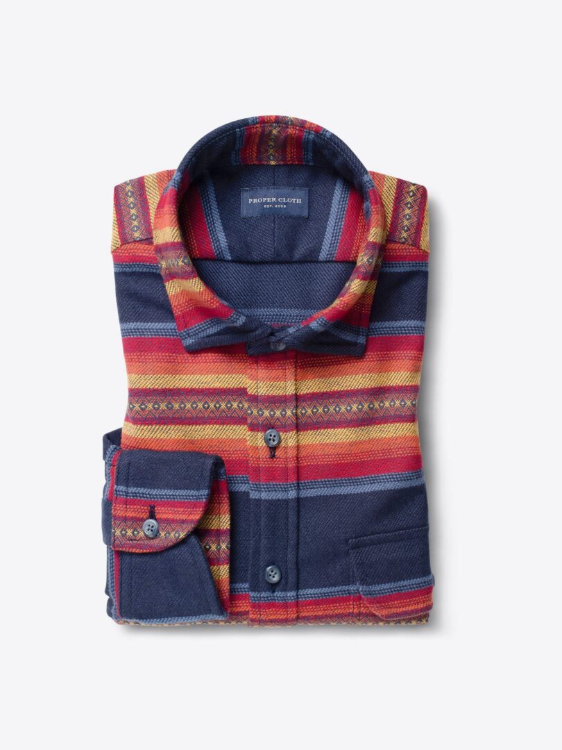 Navy and Orange Heavy Southwest Stripe Jacquard Custom Made Shirt 