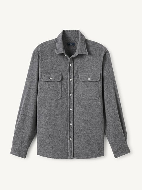 The Thomas Mason Cotton and Cashmere Dress Shirt in Light Grey