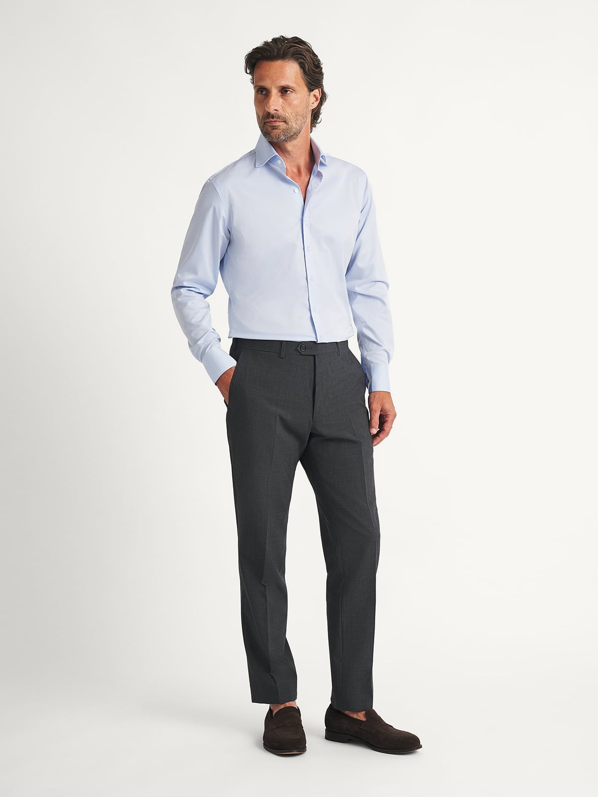 The Thomas Mason Superfine Twill Dress Shirt in Light Blue