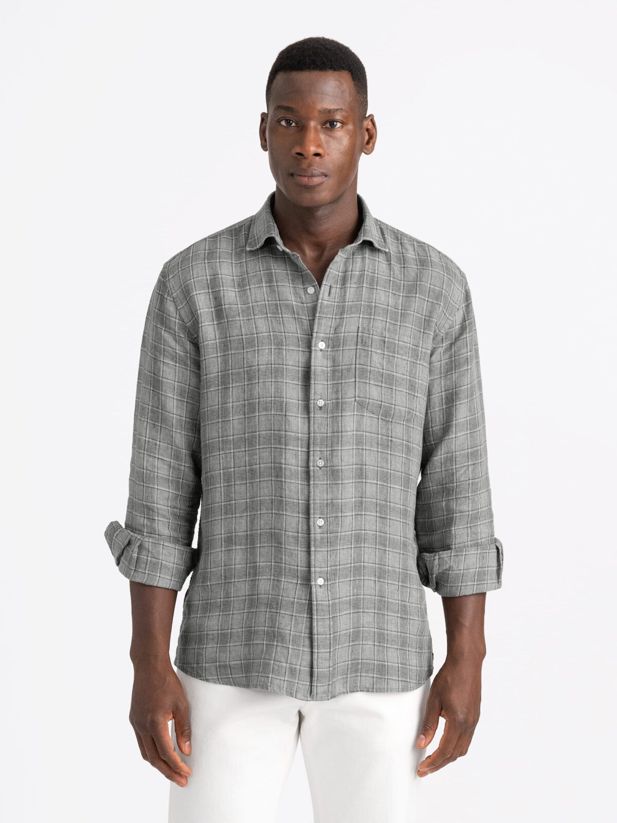 Positano Small Grey Plaid Linen Shirt by Proper Cloth