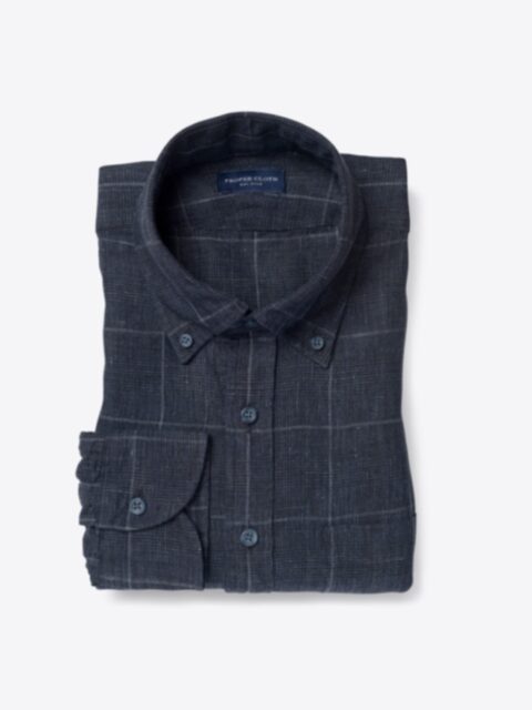 Shop Tessuti di Sondrio Navy Prince of Wales Check Linen