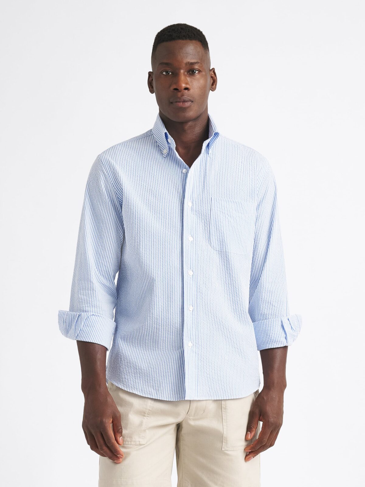 The Seersucker Button Down in Blue Stripe