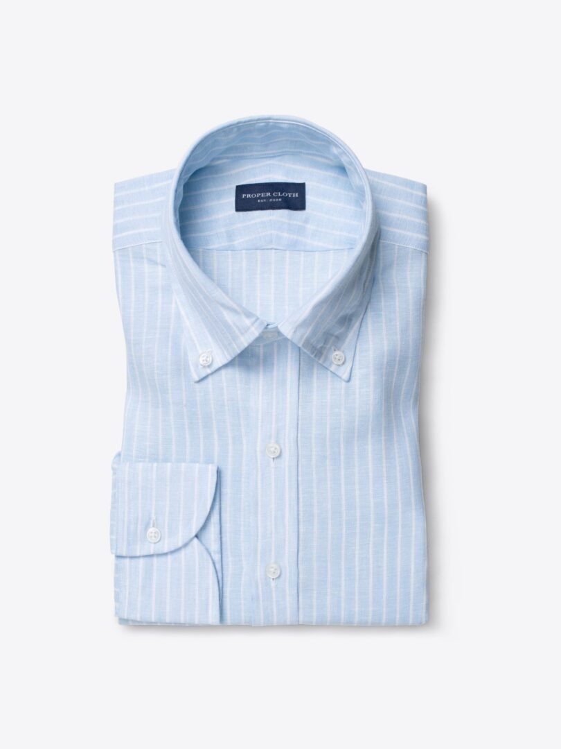 Light Blue Reverse Stripe Linen Tailor Made Shirt 