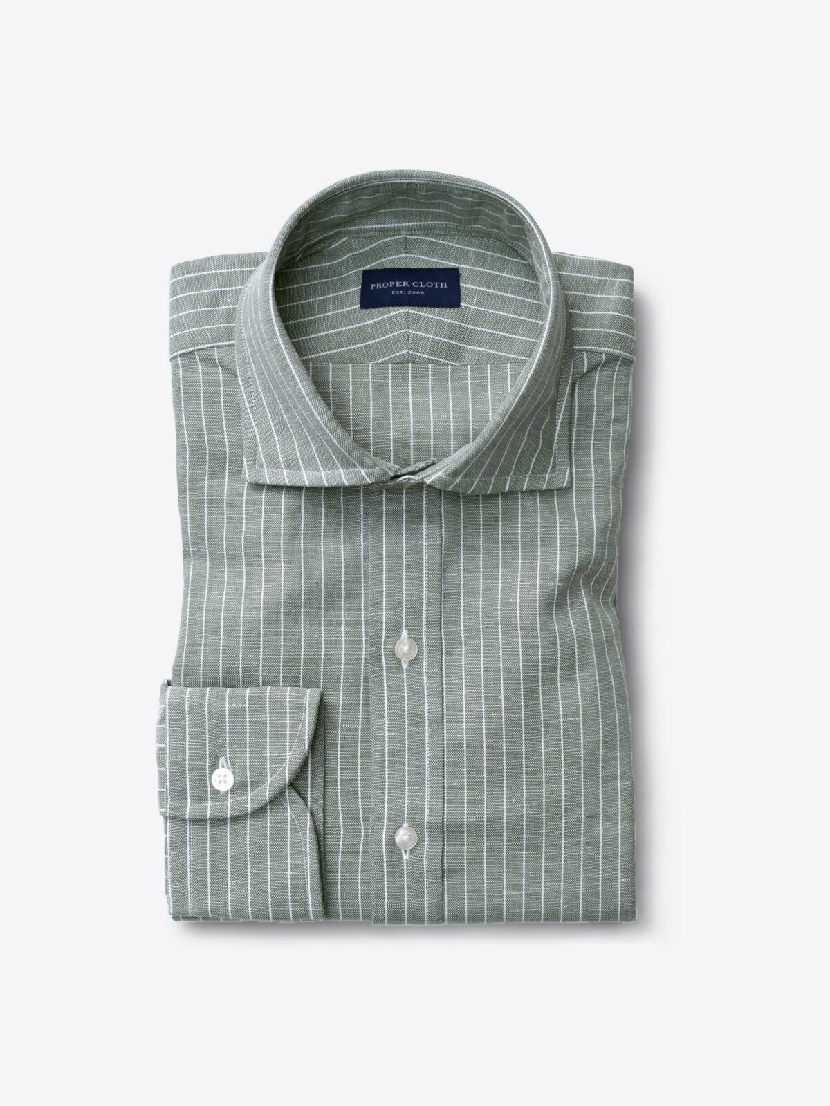 Thomas Mason Sage Stripe Cotton Linen Oxford Custom Made Shirt