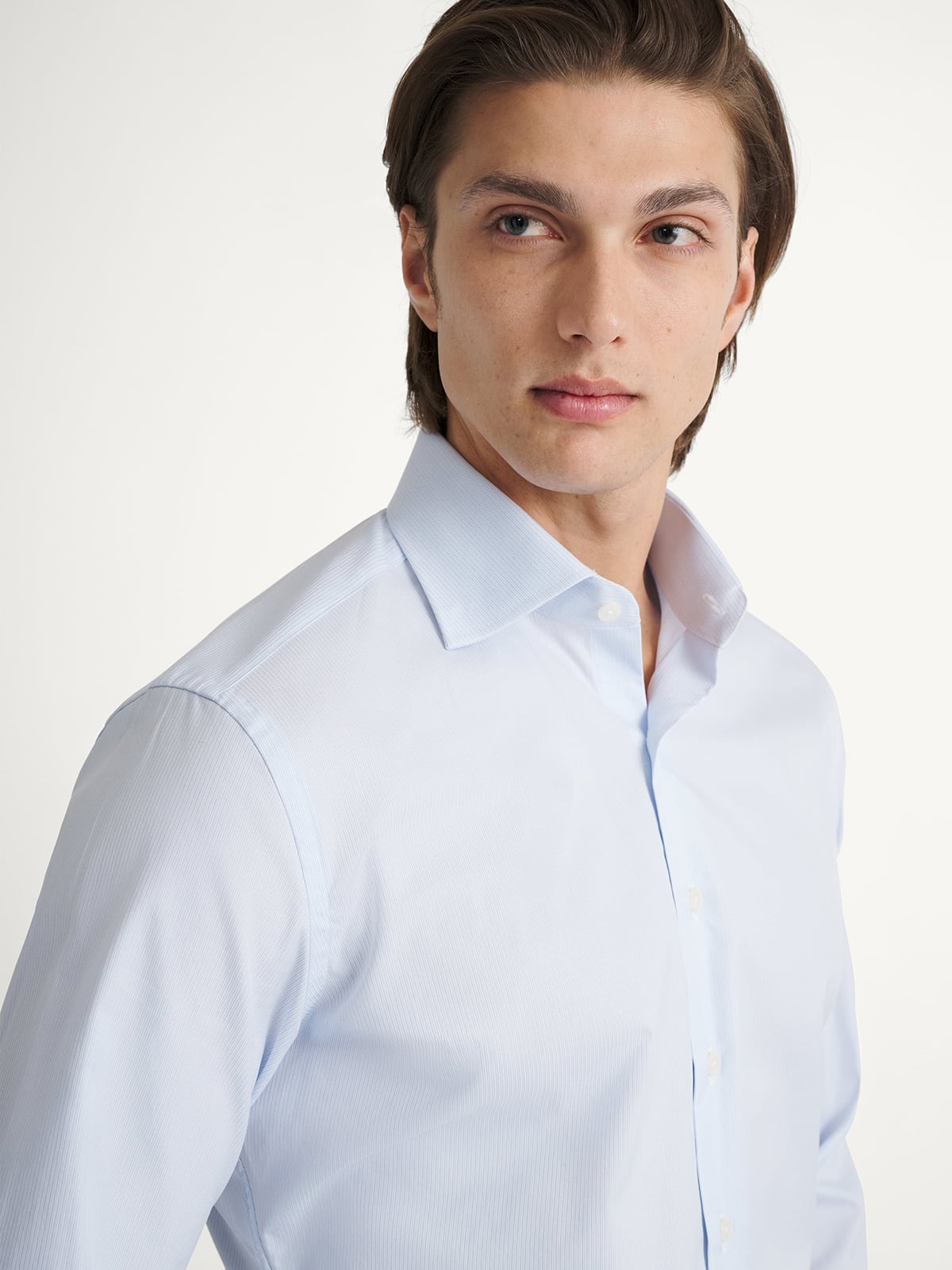 The Thomas Mason Fine Twill Shirt in Light Blue Micro Stripe